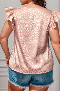 Thumbnail for Plus Size Ruffled Leopard Round Neck Blouse