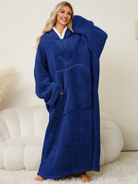 Thumbnail for Pocketed Contrast Long Sleeve Hooded Lounge Dress