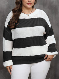 Thumbnail for Plus Size Striped Round Neck Long Sleeve Sweater