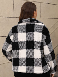 Thumbnail for Plus Size Pocketed Plaid Collared Neck Jacket