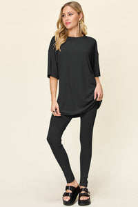 Thumbnail for Double Take Full Size Round Neck Dropped Shoulder T-Shirt and Leggings Set