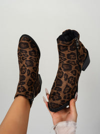 Thumbnail for Leopard Point Toe Block Heel Boots