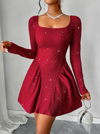 Thumbnail for Backless Glitter Square Neck Long Sleeve Mini Dress