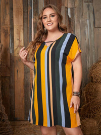 Thumbnail for Plus Size Striped Short Sleeve Mini Dress