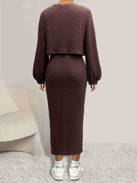 Thumbnail for Open Front Long Sleeve Cardigan and Side Slit Cami Dress Set