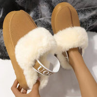 Thumbnail for Plush Platform Slippers with Letter Strap