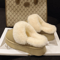 Thumbnail for Suede Faux Fur Round Toe Platform Slippers