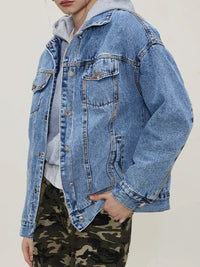 Thumbnail for Button Up Collared Neck Long Sleeve Denim Jacket