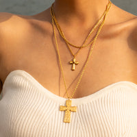 Thumbnail for 18K Gold-Plated Double Layered Cross Necklace