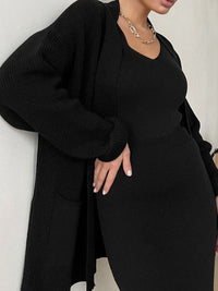 Thumbnail for Pocketed Long Sleeve Cardigan and Skirt Sweater Set