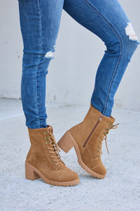 Thumbnail for Forever Link Lace-Up Zipper Detail Block Heel Boots