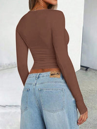 Thumbnail for Solid Color Round Neck Long Sleeve T-Shirt