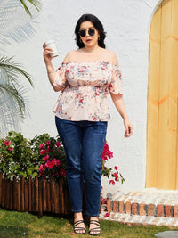 Thumbnail for Plus Size Frill Printed Flutter Sleeve Blouse