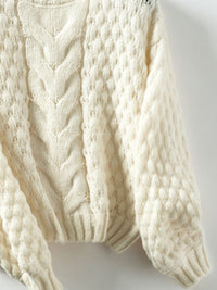 Thumbnail for Cable-Knit Round Neck Long Sleeve Sweater