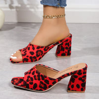 Thumbnail for Leopard Block Heel Suede Sandals