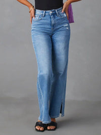 Thumbnail for Slit Buttoned Jeans with Pockets