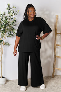 Thumbnail for Double Take Full Size Round Neck Slit Top and Pants Set