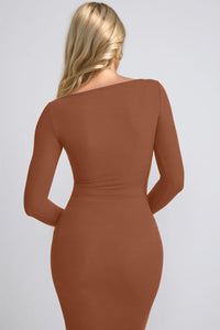 Thumbnail for Basic Bae Built-In Shapewear Square Neck Long Sleeve Maxi Dress