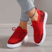 Thumbnail for Lace-Up Leopard Flat Sneakers
