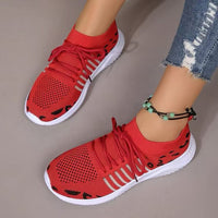 Thumbnail for Breathable Leopard Mesh Lace Up Sneakers