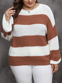 Thumbnail for Plus Size Striped Round Neck Long Sleeve Sweater