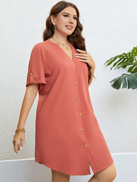 Thumbnail for Plus Size Buttoned Notched Neck Shift Dress