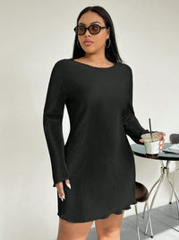 Thumbnail for Honey Plus Size Lettuce Hem Round Neck Long Sleeve Dress