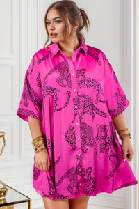 Thumbnail for Plus Size Tiger Printed Button Up Half Sleeve Dress