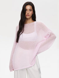 Thumbnail for Round Neck Long Sleeve Knit Cover Up