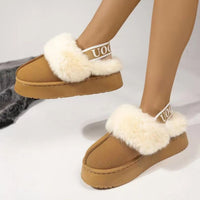 Thumbnail for Plush Platform Slippers with Letter Strap