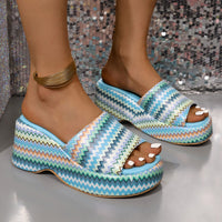 Thumbnail for Printed Open Toe Wedge Sandals