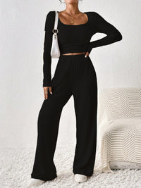 Thumbnail for Honey Scoop Neck Long Sleeve Top and Pants Set