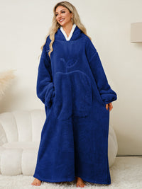 Thumbnail for Pocketed Contrast Long Sleeve Hooded Lounge Dress