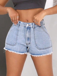 Thumbnail for Raw Hem Pocketed Denim Shorts