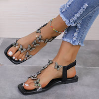 Thumbnail for Rhinestone Butterfly Flat Sandals