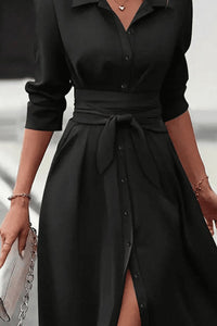 Thumbnail for Collared Neck Long Sleeve Midi Shirt Dress