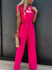 Thumbnail for Ruffled Round Neck Cap Sleeve Jumpsuit