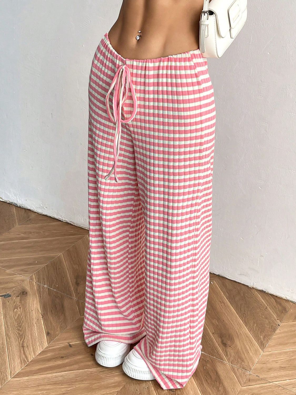 Tied Striped Wide Leg Pants