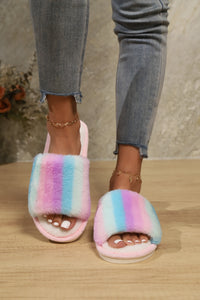 Thumbnail for Color Block Open Toe Faux Fur PVC Slippers