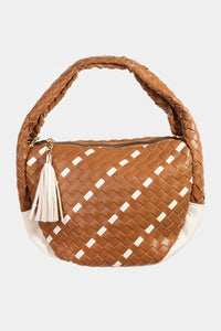 Thumbnail for Fame Tassel Detail Weave Semi Circle Bag