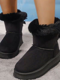 Thumbnail for Faux Fur Suede Round Toe Boots