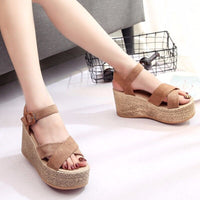 Thumbnail for Crisscross Open Toe Wedge Sandals