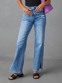 Thumbnail for Slit Buttoned Jeans with Pockets