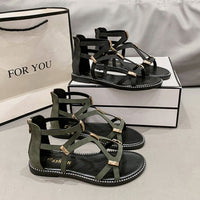 Thumbnail for Open Toe Back Zipper Flat Sandals