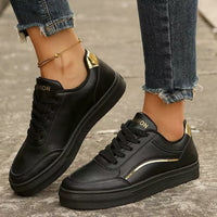 Thumbnail for PU Leather Round Toe Flat Sneakers