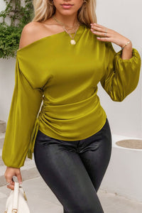 Thumbnail for Drawstring One Shoulder Long Sleeve Blouse