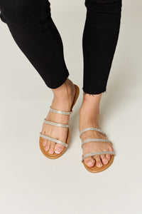 Thumbnail for WILD DIVA Rhinestone Three-Strap Flat Sandals