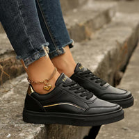 Thumbnail for PU Leather Round Toe Flat Sneakers