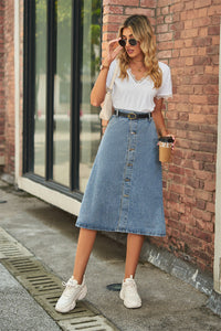 Thumbnail for Button Front A-Line Denim Skirt