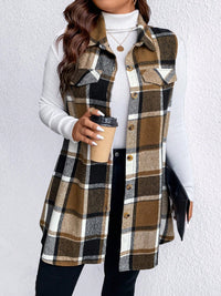 Thumbnail for Honey Plus Size Pocketed Plaid Button Up Vest Coat